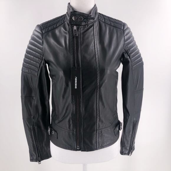 Diesel Lily Biker Leather Jacket Black Size XS NWT $700 - Picture 5 of 10